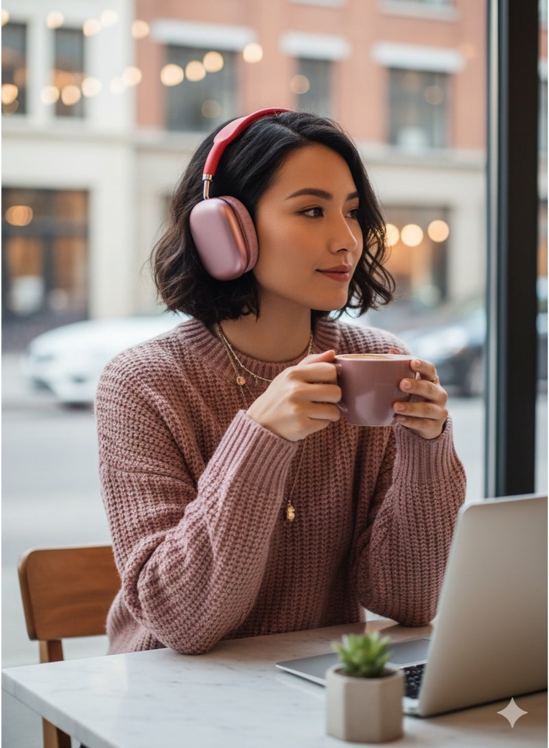 سماعة راس بلوتوث لاسلكية P9 بصوت ستيريو نقي تدعم بطاقة الذاكرة, احمر - Image 3